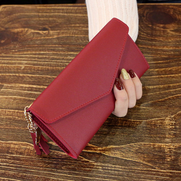 Red - Long Wallet Women Purses Tassel Fashion Coin Purse Card Holder Wallets Female High Quality Clutch Money Bag PU Leather Wallet