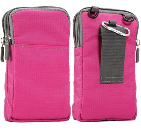 Rose Red - Universal For All Below 6.3-6.9 inch Mobile Phones Pouch Outdoor 3 Pockets 2 Zippers Wallet Case Belt Clip Bag for smartphone