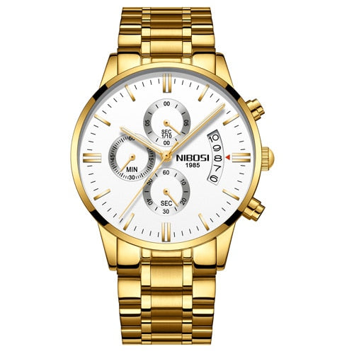 Gold White Steel - NIBOSI Relogio Masculino Men Watches Luxury Famous Top Brand Men's Fashion Casual Dress Watch Military Quartz Wristwatches Saat