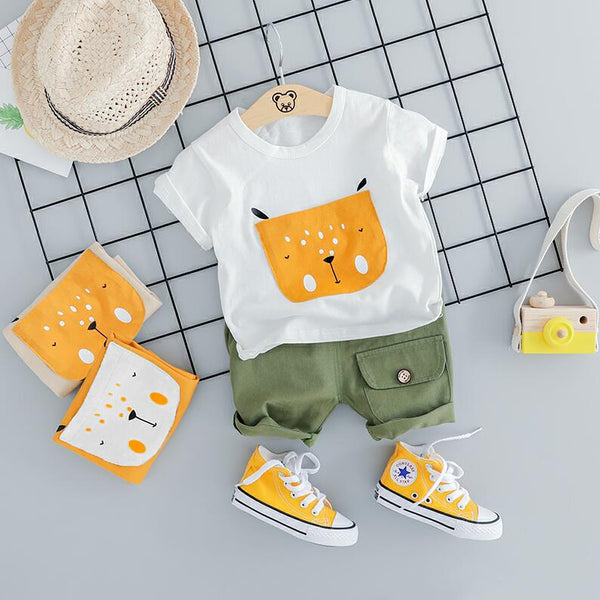 White / 12M - HYLKIDHUOSE 2019 Summer Baby Girls Boys Clothing Sets Infant Clothes Suits Cartoon T Shirt Shorts Kids Children Vacation Costume