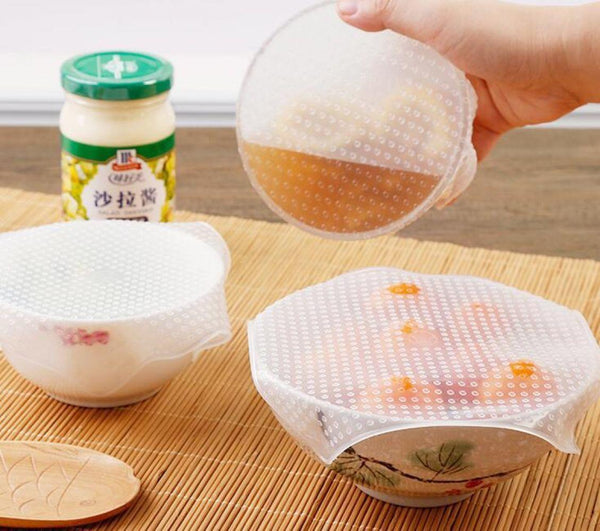 [variant_title] - 4pcs Multifunctional Food Grade Silicone Food Wrap Reusable Fresh Keeping Saran Wrap Kitchen Cooking Tools Wraps Seal Cover Set