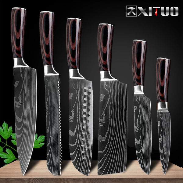 [variant_title] - XITUO 8"inch japanese kitchen knives Imitation Damascus pattern chef knife Sharp Santoku Cleaver Slicing Utility Knives tool EDC