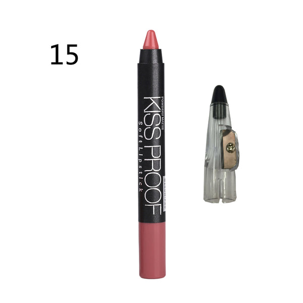 15 - Menow 19 Color KISS PROOF Beauty Waterproof Lipstick Pen Lasting Do Not Fade Lipstick Gift Pencil Sharpener P13016 Drop Shipping