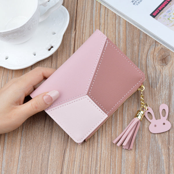 [variant_title] - New Arrival Wallet Short Women Wallets Zipper Purse Patchwork Panelled Wallets Trendy Coin Purse Card Holder Leather.