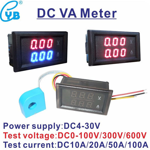 [variant_title] - YB28VA DC Voltage Current Meter 10A 20A 50A 100A 0-100V 300V 600V Hall LED Digital Voltmeter Ammeter Dual Meter Ampere Amp Volt