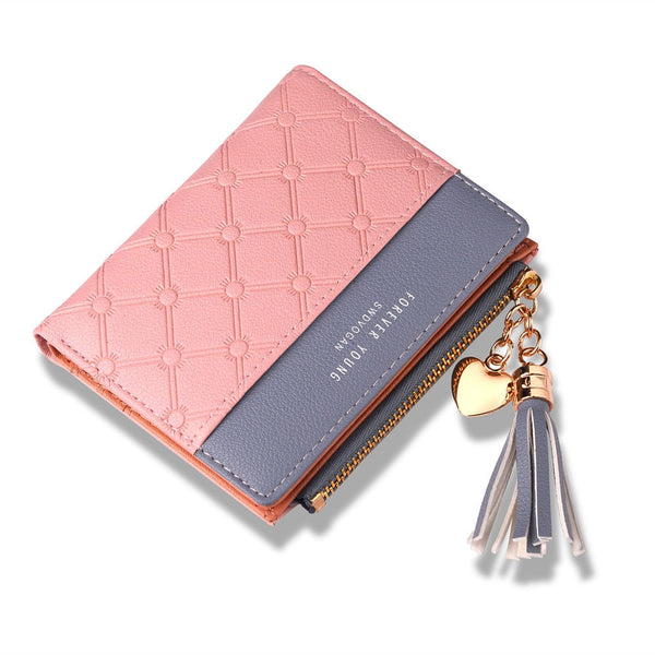 Pink - Tassel Leather Wallet Women Small Luxury Brand Famous Mini Women Wallets Purses Female Short Coin Zipper Purse Cartera Mujer