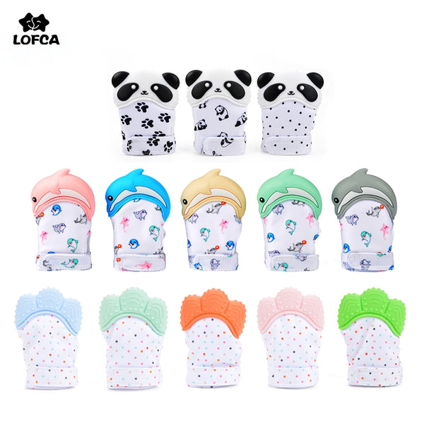 [variant_title] - LOFCA 1PC Dolphin Panda baby teething Glove Pacifier Glove Teether  Mitten Wrapper Sound Teething Chewable bead Newborn Toddler