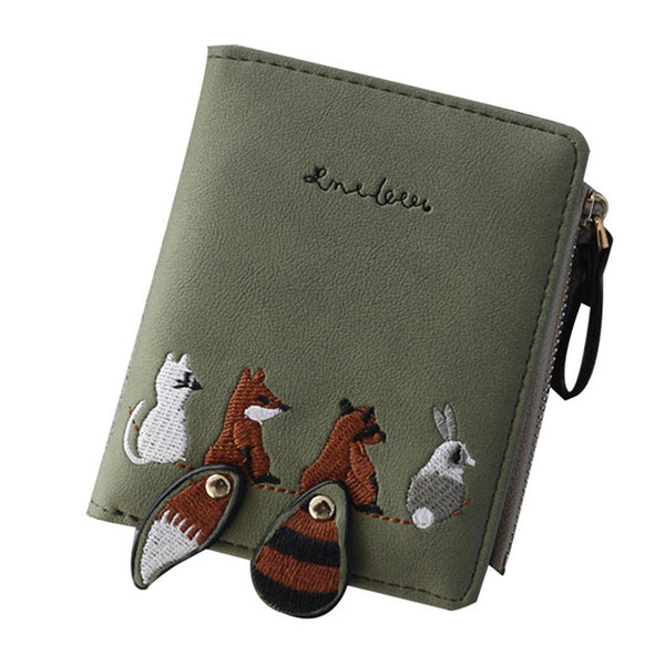 Green - High quality Women's Wallet Lovely Cartoon Animals Short Leather Female Small Coin Purse Hasp Zipper Purse Card Holder For Girls
