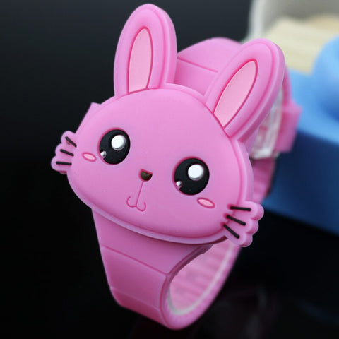 [variant_title] - Lovely Rabbit Cartoon Children Watches Flip Cover Rubber Electronic Kids Watch for Boy Student Girls Clock Reloj Infantil Saati