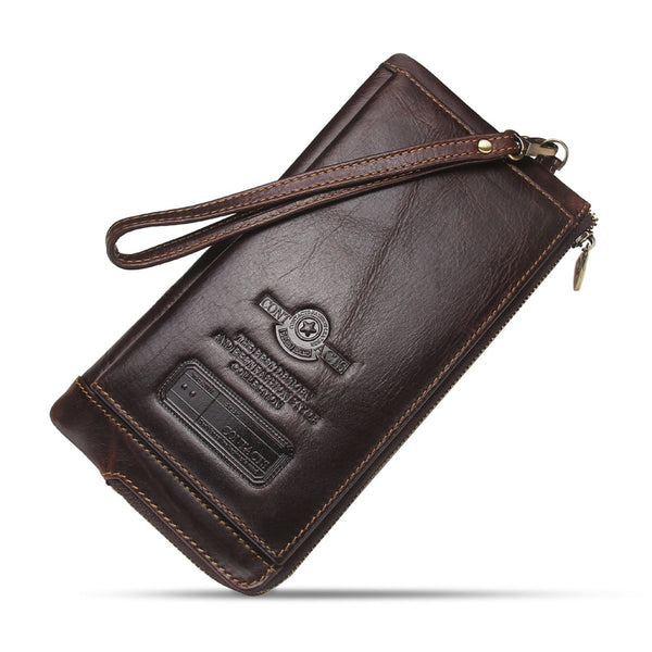 Coffee - 2019 Men Wallet Clutch Genuine Leather Brand Rfid  Wallet Male Organizer Cell Phone Clutch Bag Long Coin Purse Free Engrave