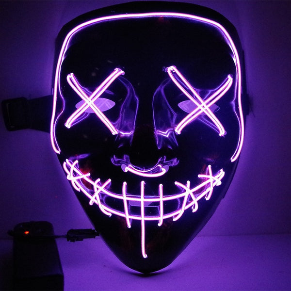 Purple - Led Mask Halloween Party Masque Masquerade Masks Neon Maske Light Glow In The Dark Mascara Horror Maska Glowing Masker Purge