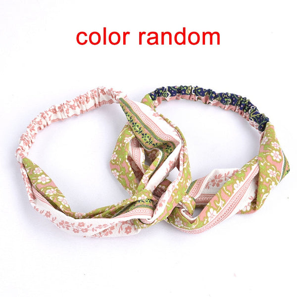 style 5 pink random - Cotton Women Headband Turban Solid Color Girls Knot Hairband Hair Accessories Twisted Ladies Makeup Elastic Hair Bands Headwrap