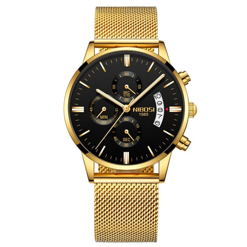 Q - NIBOSI Men Watch Chronograph Sport Mens Watches Top Brand Luxury Waterproof Full Steel Quartz Gold Clock Men Relogio Masculino