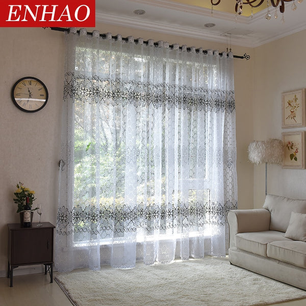 [variant_title] - ENHAO Floral Modern Sheer Tulle Curtains for Living Room Bedroom Kitchen Voile Sheer Curtains for Window Tulle Curtains Drapes