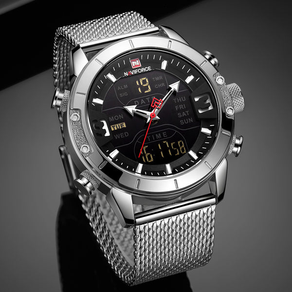 [variant_title] - NAVIFORCE Top Brand Luxury Watch Men Fashion Sports Quartz Watch Men Full Steel Waterproof LED Digital Watches Relogio Masculino