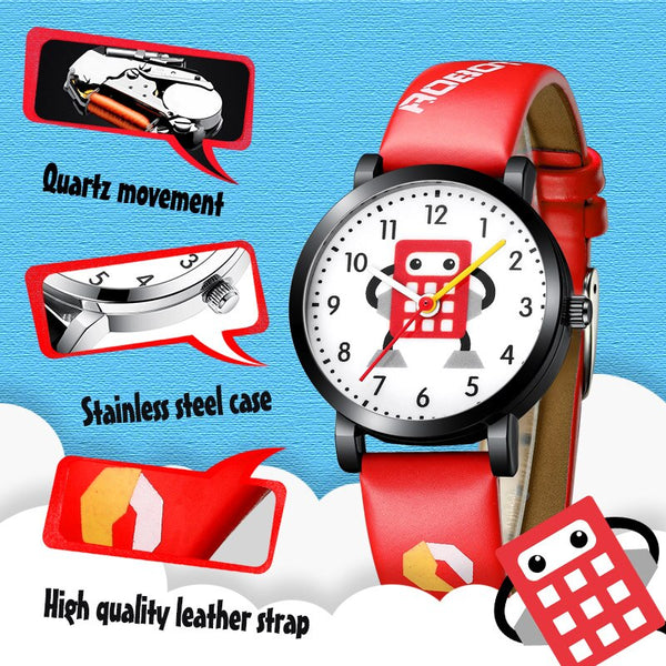 [variant_title] - KDM Fashion Cartoon Robot Watches For Kids Children Waterproof Leather Straps Sport Wristwatch Quartz Watch Boy Girl Cute Clock