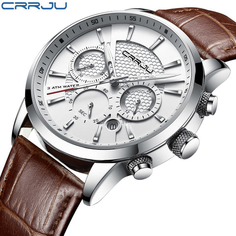 [variant_title] - CRRJU New Fashion Men Watches Analog Quartz Wristwatches 30M Waterproof Chronograph Sport Date Leather Band Watches montre homme