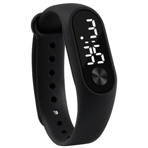 black - Fashion Men Women Casual Sports Bracelet Watches White LED Electronic Digital Candy Color Silicone Wrist Watch for Children Kids