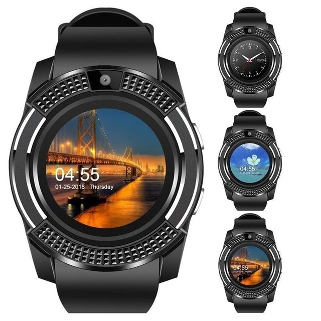 black - GEJIAN smart watch Bluetooth touch screen Android waterproof sports men and women smart watch with camera SIM card slot PK DZ09