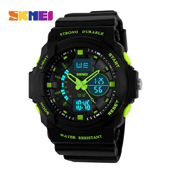 Green - SKMEI Shock Resistant Watches Waterproof Men Women Kids Outdoor Sport Timing Watch Multifunction Children Fashion Wristwatches