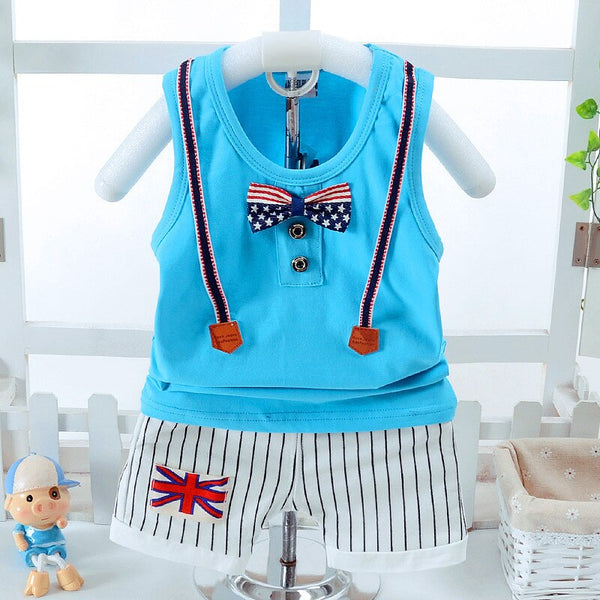 Blue / 12M - New Kids Clothes Baby Boy Summer Clothes Set Strap Vest + Shorts Childrens Toddler Boy Clothing Set Baby Clothes for Boys