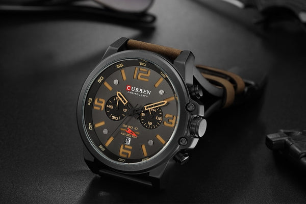 [variant_title] - CURREN Mens Watches Top Luxury Brand Waterproof Sport Wrist Watch Chronograph Quartz Military Genuine Leather Relogio Masculino