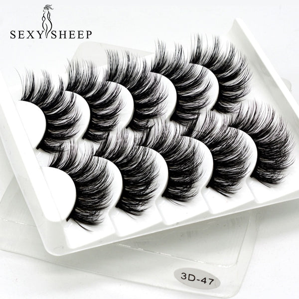 [variant_title] - SEXYSHEEP 5Pairs 3D Mink Hair False Eyelashes Natural/Thick Long Eye Lashes Wispy Makeup Beauty Extension Tools