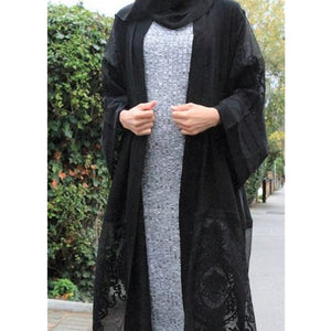 Black / L - Women Pakistan Clothing Qatar Uae Muslim Kimono Hijab Front Open Abaya Sexy Arab Turkey Women Clothes Islamic Cardigans D703