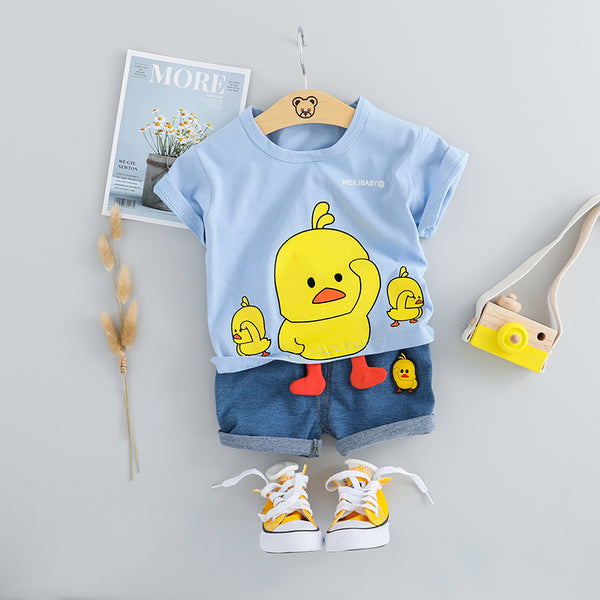 Sky blue / 12M - HYLKIDHUOSE 2019 Summer Toddler Infant Clothing Sets Baby Girls Boys Clothes Suits T Shirt Shorts Kids Children Casual Costume