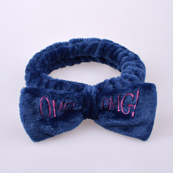 Deep Blue - New Letter OMG Coral Fleece Soft Bow Headbands For Women Girls Cute Hair Holder Hairbands Hair Bands Headwear Hair Accessories