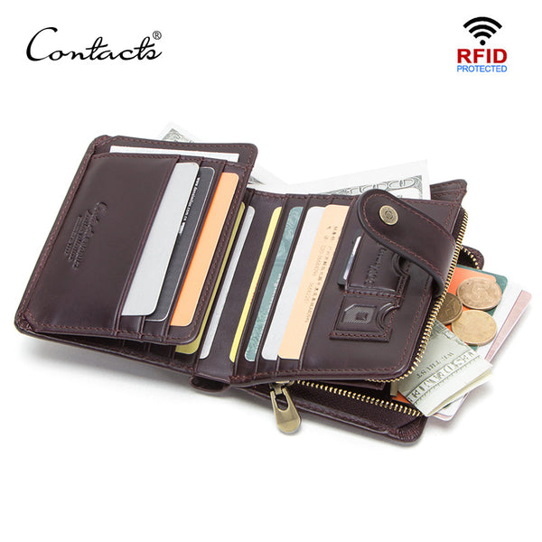 [variant_title] - CONTACT'S genuine leather RFID men's wallet short coin purse small hasp walet partmon male short wallets men high quality cuzdan
