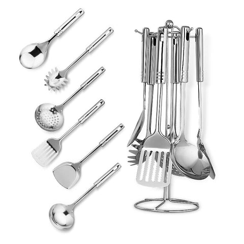 [variant_title] - 6pcs Stainless Steel Kitchen Utensil Set Spatula Spoon Frying Shovel Colander Noodle Spaghetti Spoon Kitchen Cooking Tools