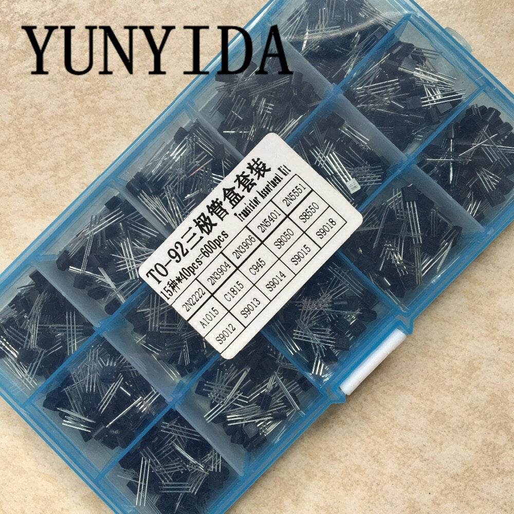 Default Title - 600Pcs  15 Value x 40 Pcs Transistor TO-92 Assortment Box Kit Transistors 2N2222 2N3904 2N3906 C945 S8050 S8550 S9014 S9013 9018