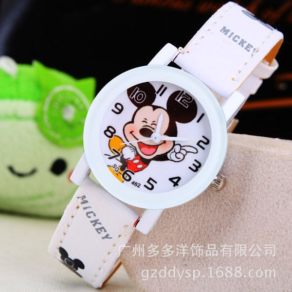 White - New 2016 fashion cool mickey cartoon watch for children girls Leather digital watches for kids boys Christmas gift wristwatch