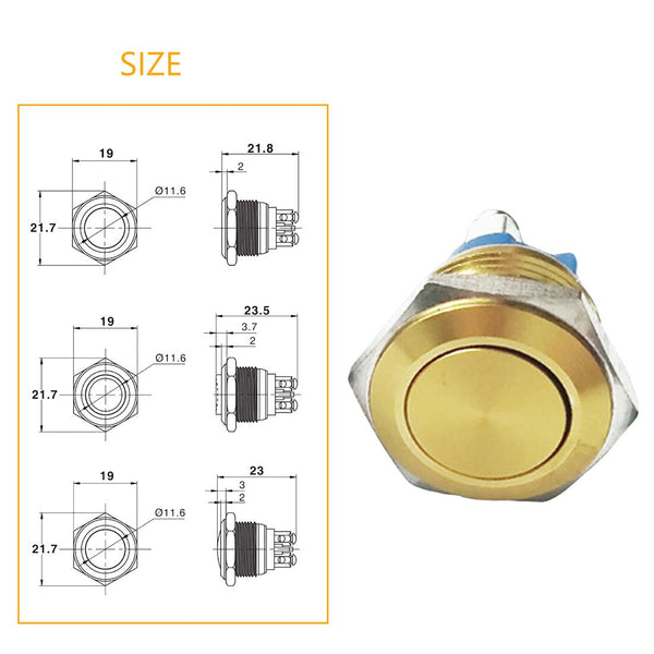 [variant_title] - Self Reset Switch 16mm Metal Annular Push Button Switch Momentary Latching Waterproof Car Auto Engine 220 V