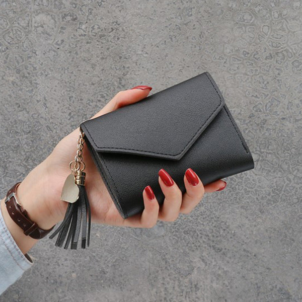 New-Black - New Money Small Wallet Women Casual Solid Wallet Fashion Female Short Mini All-match Korean Students Love Small Wallet