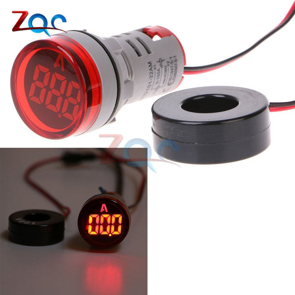 Red - AC220V 0-100A 22mm Digital Display Ammeter Ampermeter Monitor Current Indicator Signal Light Tester Measuring Ampere Meter 220V