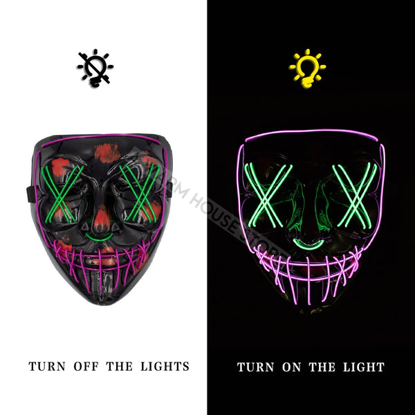 purple and green - Led Mask Halloween Party Masque Masquerade Masks Neon Maske Light Glow In The Dark Mascara Horror Maska Glowing Masker Purge