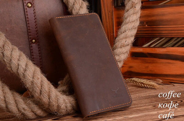 103 coffee - COWATHER high quality cow genuine Crazy horse leather men wallets 2019 long style two color fashion male purse 103 free shipping