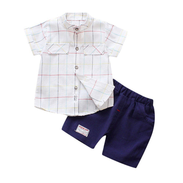 White / 12M - Kids Clothes Set Baby Boy Casual Outfits Plaid Print Short Sleeves Open Stitch Top Pants Set Formal Party Gentleman Boy Clothes