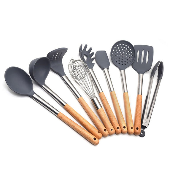[variant_title] - Silicone Cooking Utensils, kitchen utensils 9 pieces set with wood handles, heat resistant and nonstick