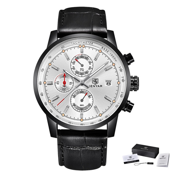 L Black Black White - BENYAR Fashion Chronograph Sport Mens Watches Top Brand Luxury Quartz Watch Reloj Hombre saat Clock Male hour relogio Masculino