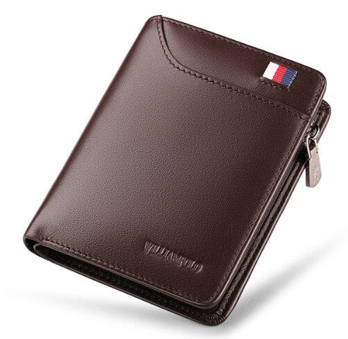 Brown - Brand  Genuine Leather Men Wallet with Card Holder Man Luxury Short Wallet Purse Zipper Wallets Casual Standard Wallets pl293