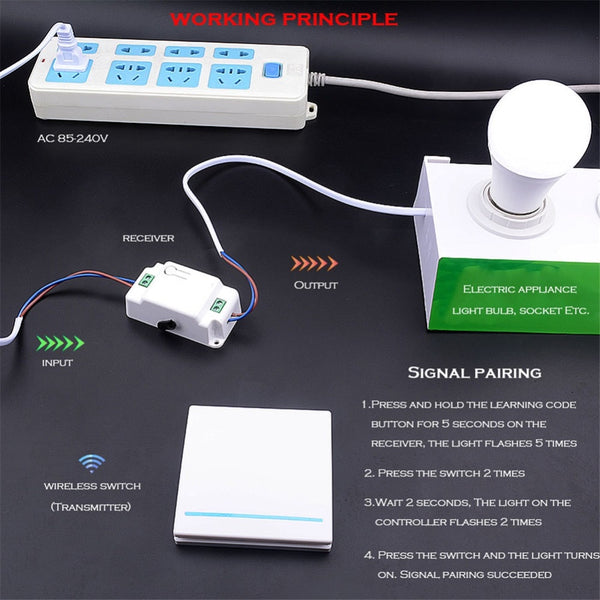 [variant_title] - SMATRUL 433Mhz Wireless smart Light Switch RF Remote Control 1000W 50M AC 110V 220V Receiver Wall Panel push button Bedroom Lamp