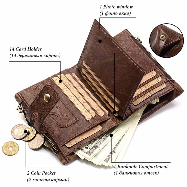 [variant_title] - KAVIS Free Engraving Name Genuine Leather Wallet Men PORTFOLIO Gift Male Cudan Portomonee Perse Coin Purse Pocket Money Bag
