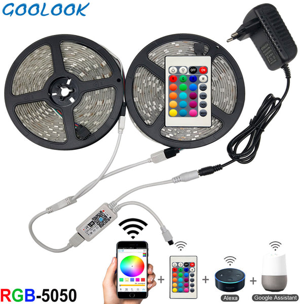 [variant_title] - 5m 10m 15m WiFi LED Strip Light RGB Waterproof SMD 5050 2835 DC12V rgb String Diode Flexible Ribbon WiFi Contoller+Adapter plug