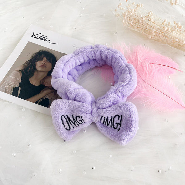 Purple - New Letter OMG Coral Fleece Soft Bow Headbands For Women Girls Cute Hair Holder Hairbands Hair Bands Headwear Hair Accessories