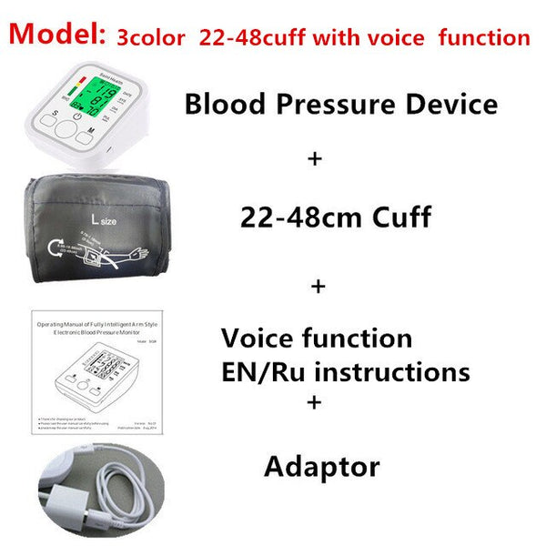 3color-Withplug22-48 - Automatic Digital Arm Blood Pressure Monitor BP Sphygmomanometer Pressure Gauge Meter Tonometer for Measuring Arterial Pressure