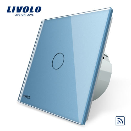 Blue - Livolo EU Standard Wall Light Remote Touch Switch,1gang 1way ,Glass Panel, AC 220~250V ,VL-C701R-1/2/3/5, No remote controller
