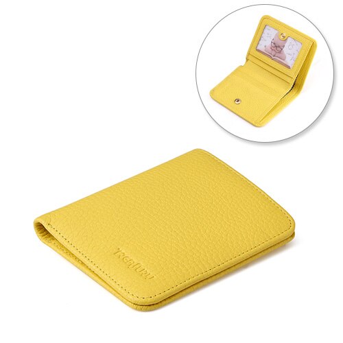 yellow - Treafury Genuine Leather Small Mini Ultra-thin Wallets men Compact wallet Handmade wallet Cowhide Card Holder Short Design purse